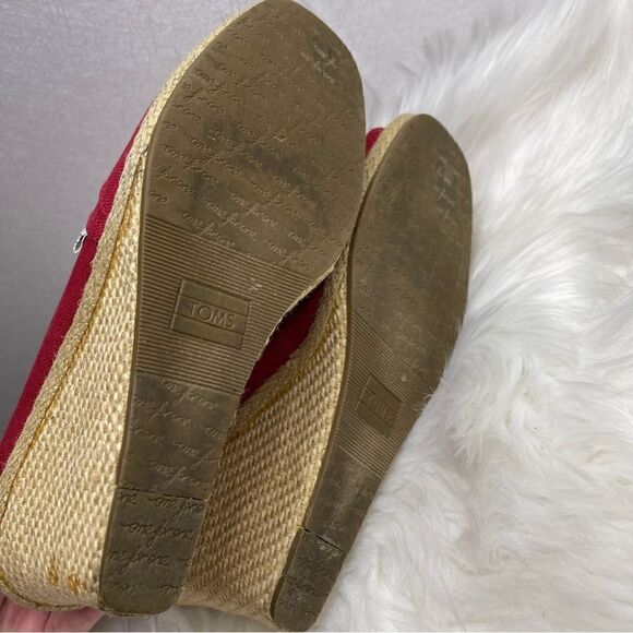 Toms Calypso Red Canvas Peep Toe Wedge Espadrille 10 - Picture 6 of 8